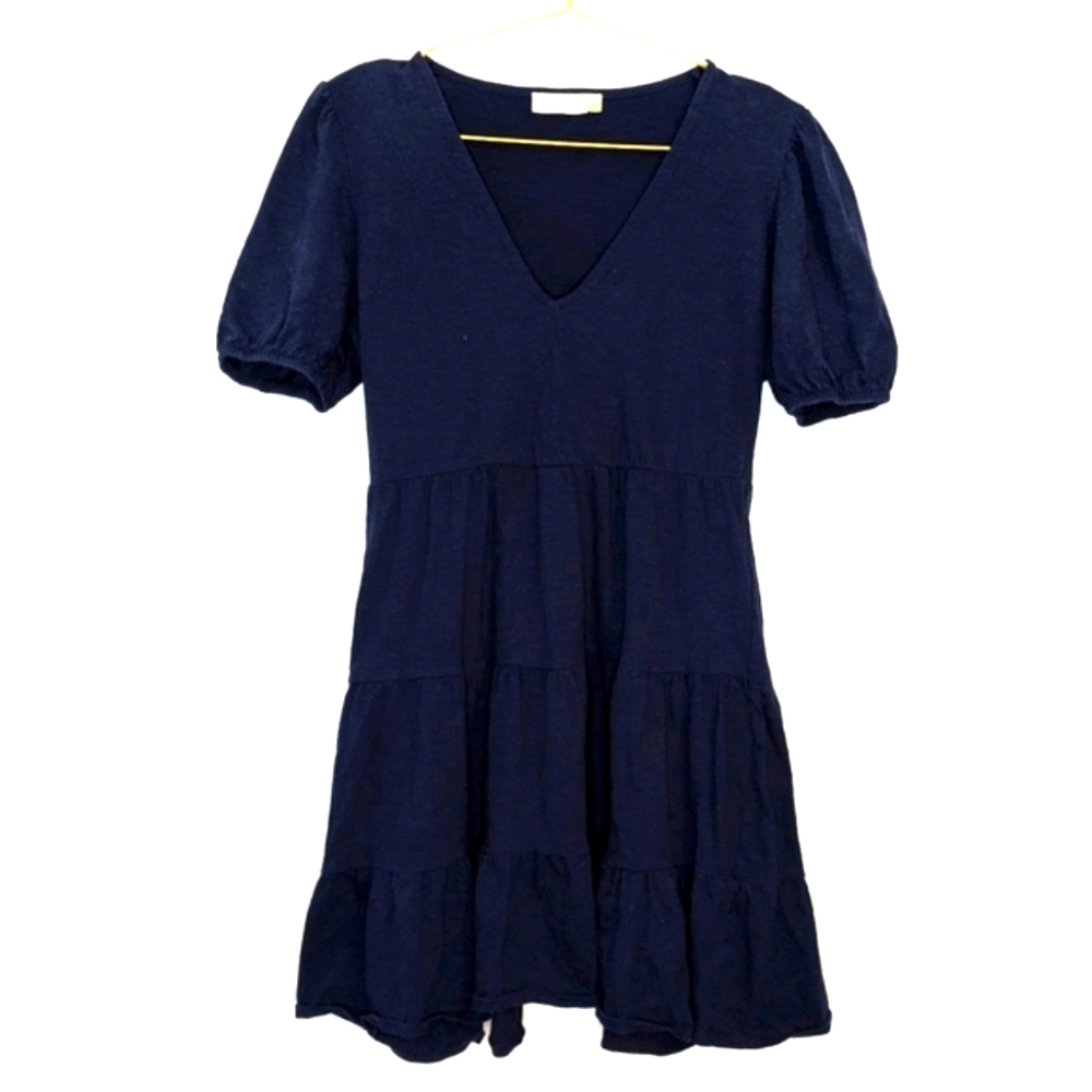 RD Style Small Navy Blue 100% Cotton Baby Doll Tiered‎ Skirt Puff Sleeve Dress